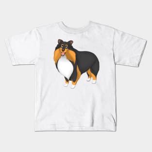 White, Black & Tan Shetland Sheepdog Dog Sheltie Kids T-Shirt